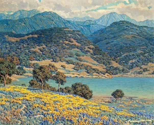 Poppy Field with Oaks and Lupines